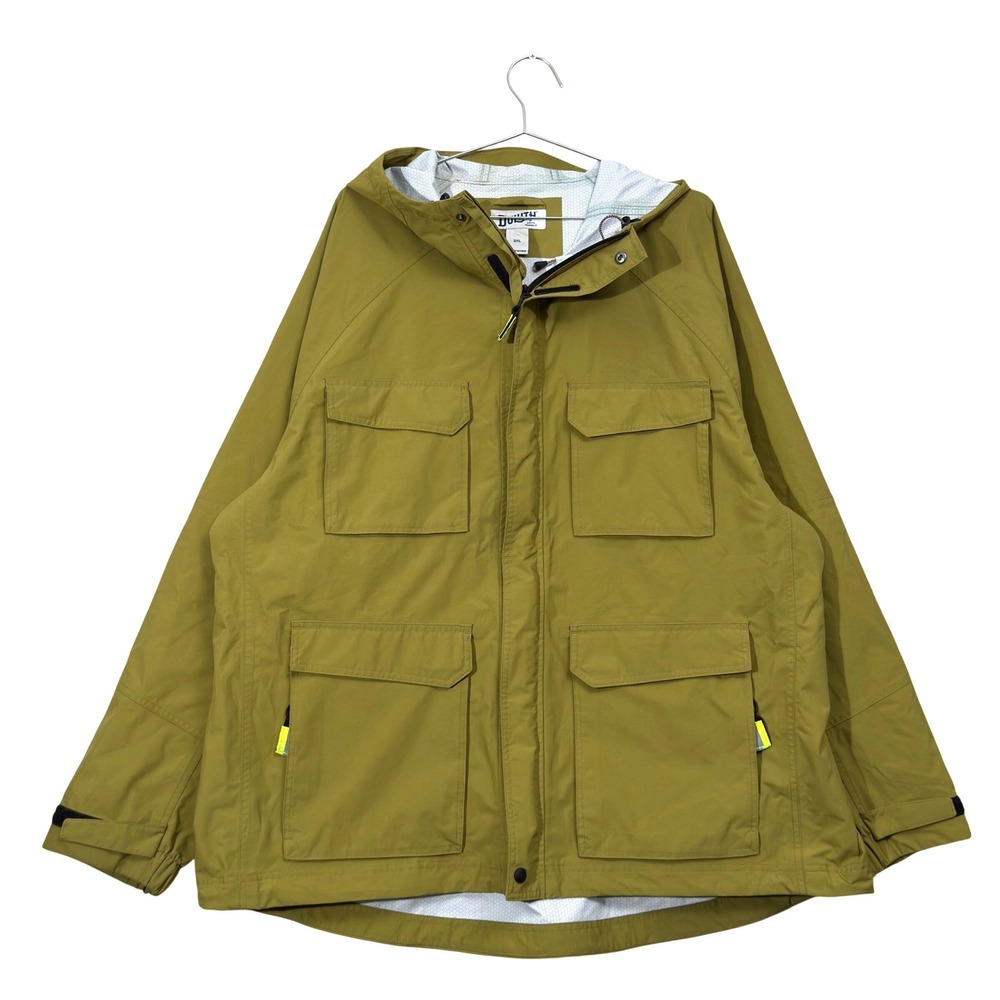Duluth Trading Co "no Rainer" Rain Jacket Mens 2XL Olive Hooded Utility Workwear